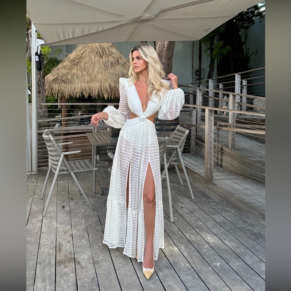 Elegant Patbo White Maxi Dress with Cutouts